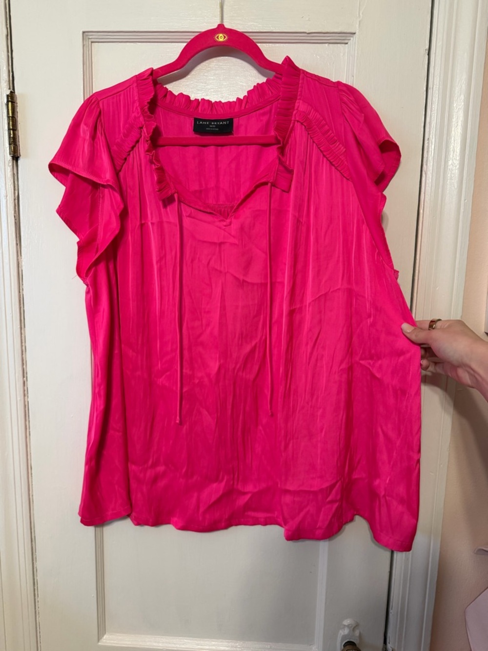 Lane Bryant Hot Pink Ruffle Sleeve Peasant Blouse